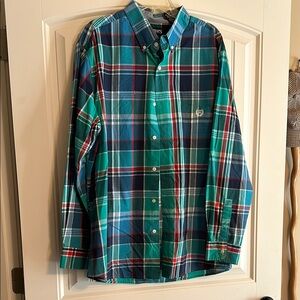 Chaps Green and Red Plaid Casual Button Down Shirt